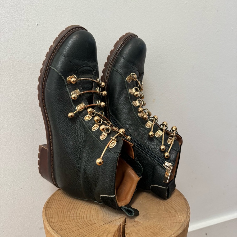 MI/MAI Paris dark forest green leather boots with gold toggled size 39 - Picture 7 of 10